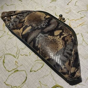 Snakeskin Clutch with Gold Hardware Clasp
